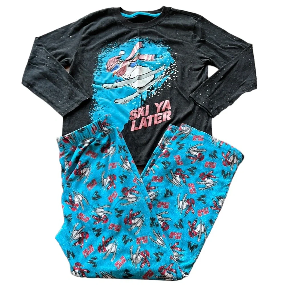 Kids Ski Long Pajama Set with Flannel Pants sz 8/10